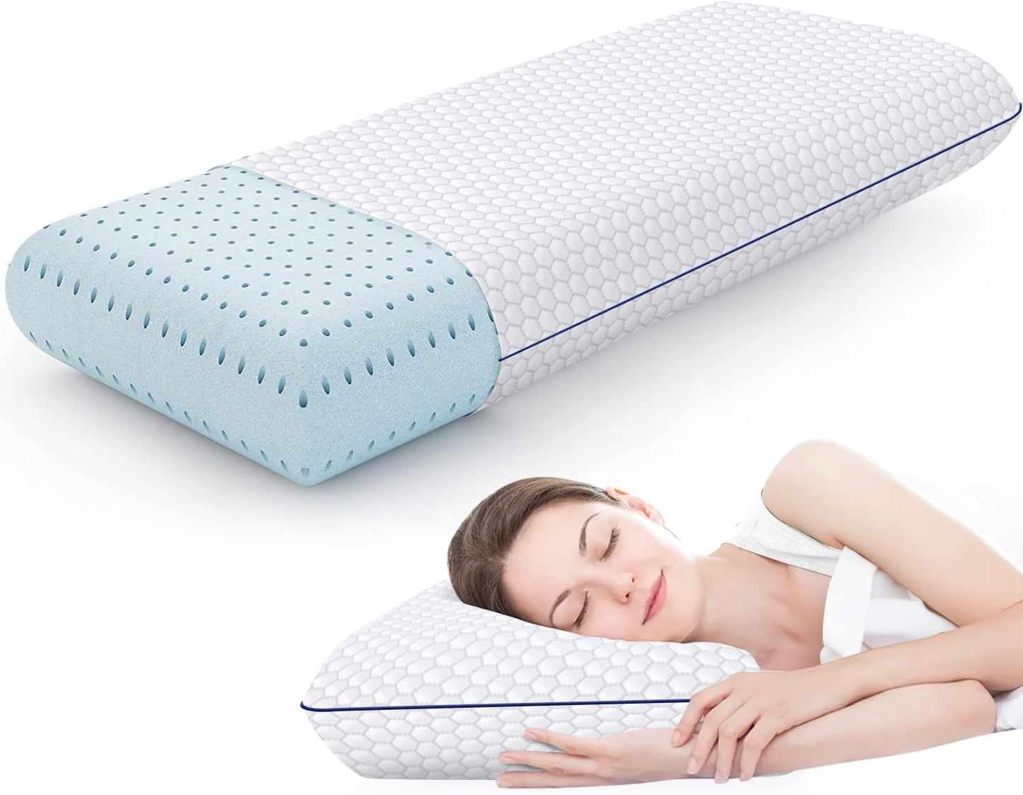 Memory Foam Pillows for Side, Back and Stomach Sleepers, Set of 2, Bed Pillow with Washable Cover and Breathable Mesh, Bed Pillow for Sleeping (Grey,Standard Size)