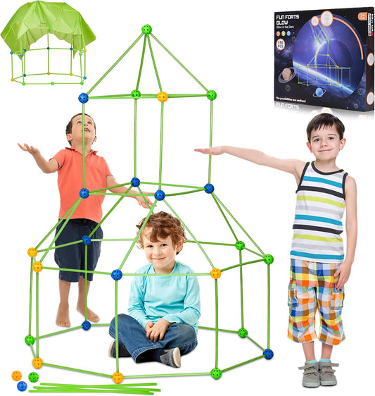 Kids Fort Building Kit 150 Pieces ​Construction STEM Toys for 4-12 Years Old Boys and Girls, Portable Kids Tent Castles Tunnels Houses,Diy Educational Learning Toy for Indoor & Outdoor