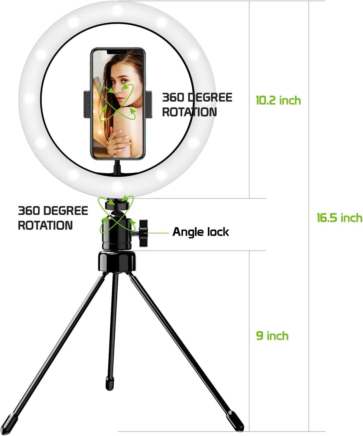 Tripod Stand 10” Bright Desk Ring Light and Phone Holder Mount, 3 Light Modes round Dimmable LED Light for Livestream Gaming Makeup Video Tutorials Self Record Photo Taking Tiktok Dance for All Phones