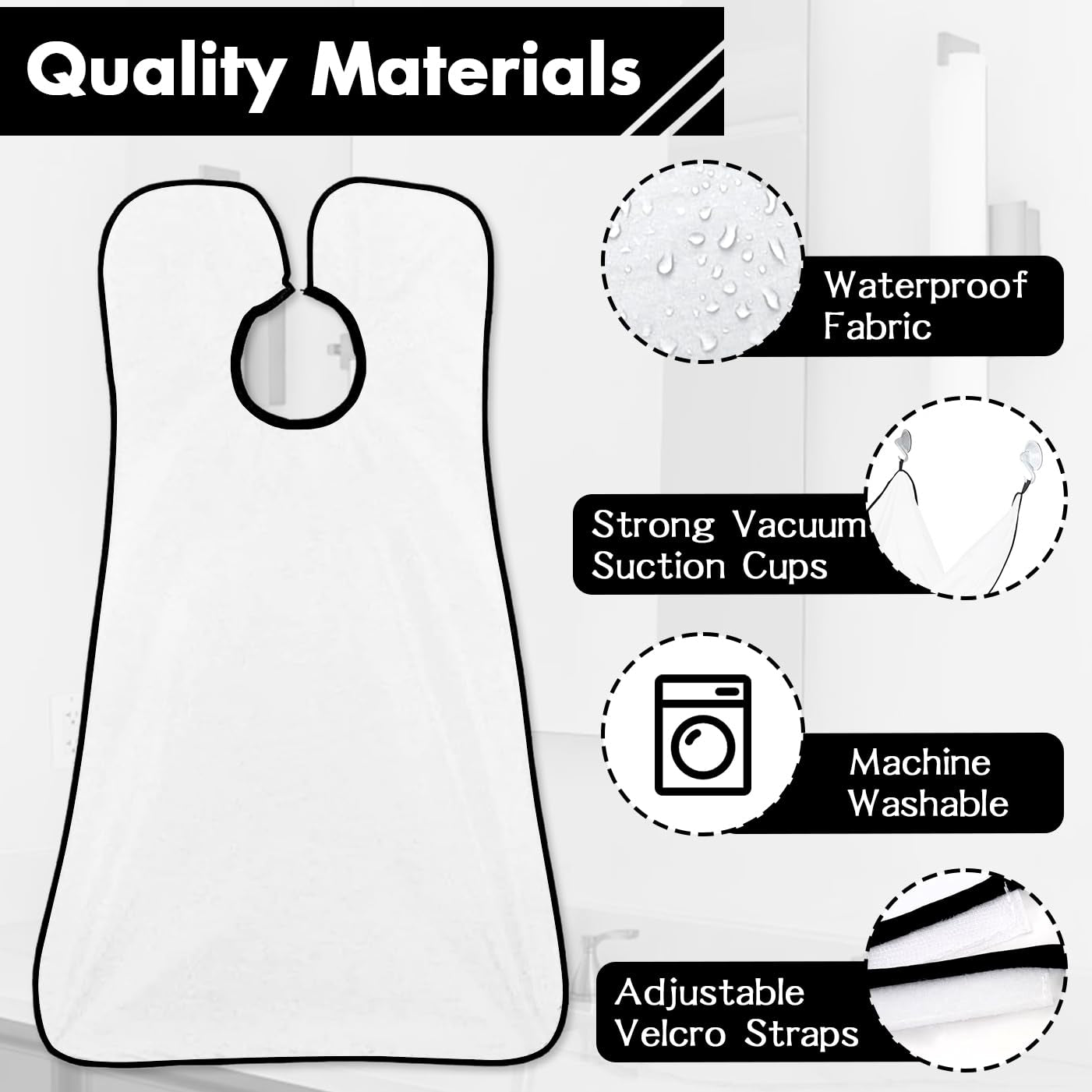 Beard Bib Apron,Father'S Day Gift Beard Trimming Catcher Bib for Shaving & Hair Clippings,Men'S Waterproof Non-Stick Beard Cape Grooming Cloth,With 3 Suction Cups - White