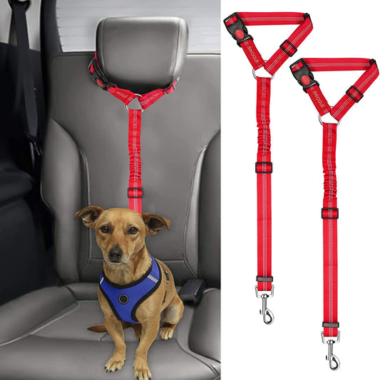 2 Packs Dog Cat Safety Seat Belt Strap Car Headrest Restraint Adjustable Nylon Fabric Dog Restraints Vehicle Seatbelts Harness