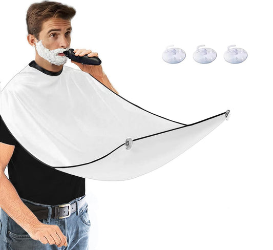 Beard Bib Apron,Father'S Day Gift Beard Trimming Catcher Bib for Shaving & Hair Clippings,Men'S Waterproof Non-Stick Beard Cape Grooming Cloth,With 3 Suction Cups - White