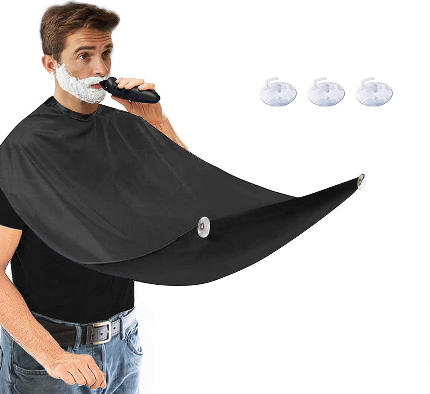 Beard Bib Apron,Father'S Day Gift Beard Trimming Catcher Bib for Shaving & Hair Clippings,Men'S Waterproof Non-Stick Beard Cape Grooming Cloth,With 3 Suction Cups - White